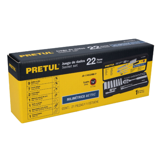 Juego de autoclé, cuadro 1/4", 22 pzas, milimétricos, Pretul