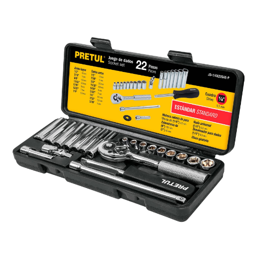 Juego de autoclé, cuadro 1/4", 22 piezas, Pretul