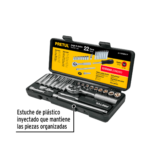 Juego de autoclé, cuadro 1/4", 22 piezas, Pretul