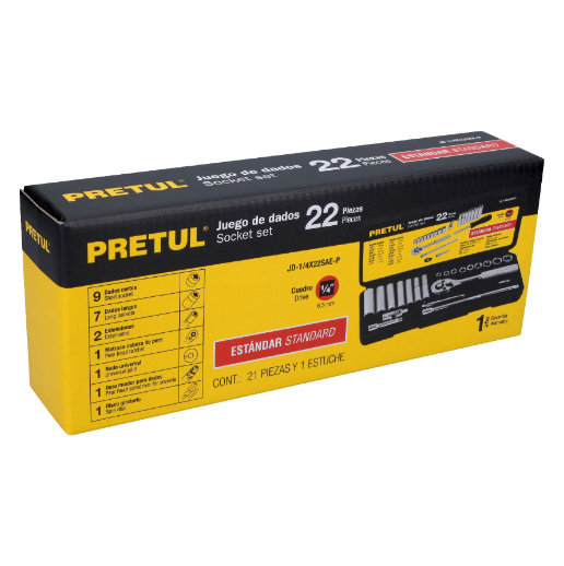 Juego de autoclé, cuadro 1/4", 22 piezas, Pretul