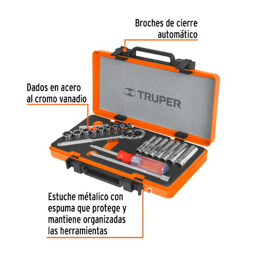 Juego de autoclé, cuadro 1/4", 20 piezas, milimétricos
