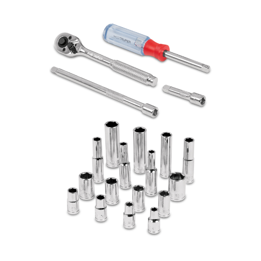 Juego de autoclé, cuadro 1/4", 20 piezas, milimétricos