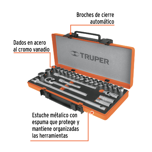 Juego de autoclé, cuadro 1/2", 25 piezas, std y mm