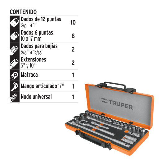 Juego de autoclé, cuadro 1/2", 25 piezas, std y mm
