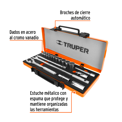 Juego de autoclé, cuadro 1/2", 18 piezas, Standard
