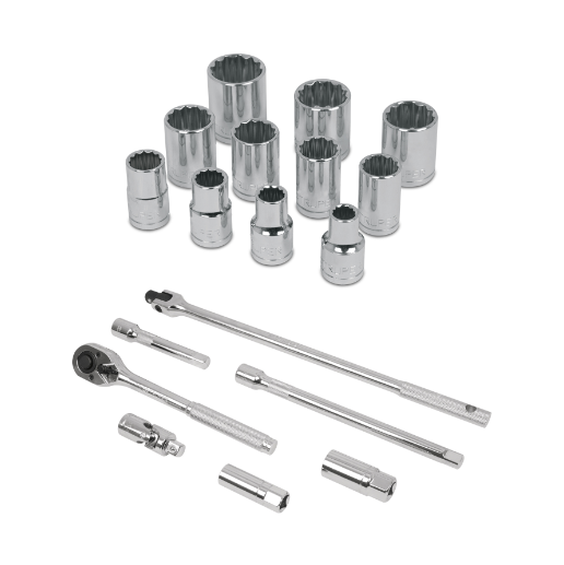 Juego de autoclé, cuadro 1/2", 18 piezas, milimétricos