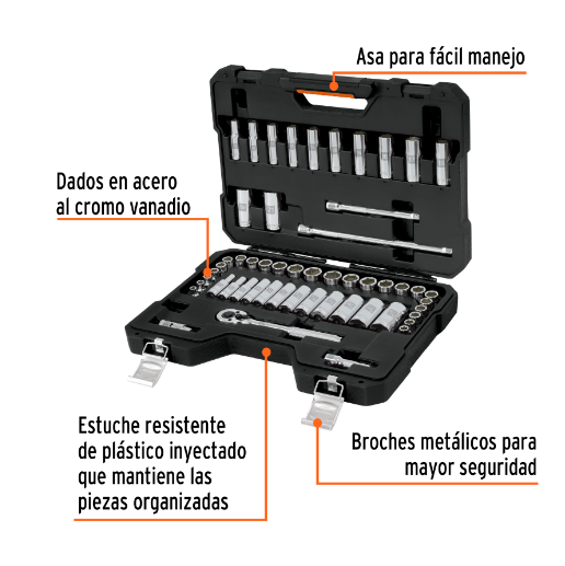 Juego de autoclé cuadro 3/8", 53 piezas, std y mm