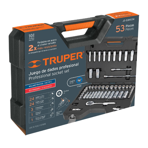 Juego de autoclé cuadro 3/8", 53 piezas, std y mm