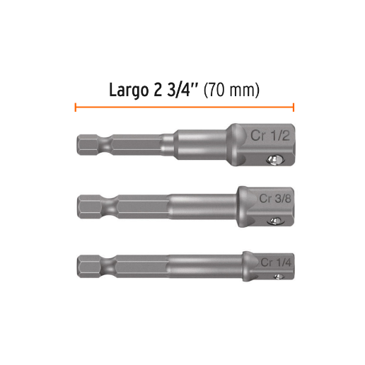 Juego de adaptadores para dados, 1/4", 3/8" y 1/2", 3 piezas
