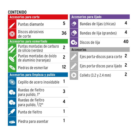 Juego de accesorios para herramienta rotativa, 121 piezas