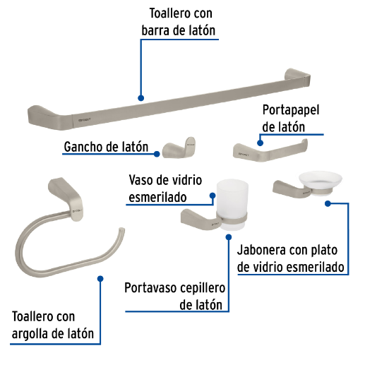 Juego de accesorios para baño,satinado, 6 piezas, Riviera