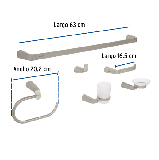 Juego de accesorios para baño,satinado, 6 piezas, Riviera