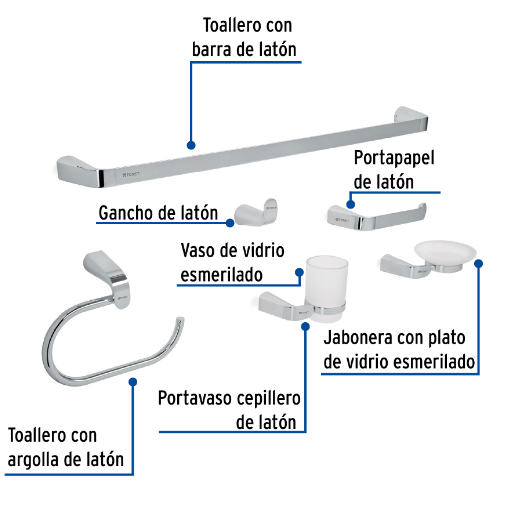 Juego de accesorios para baño, cromado, 6 piezas, Riviera