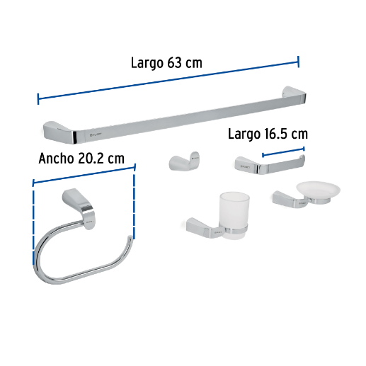 Juego de accesorios para baño, cromado, 6 piezas, Riviera