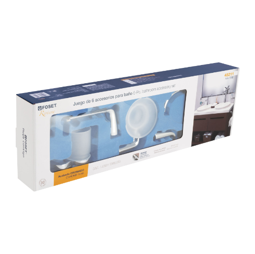 Juego de accesorios para baño, cromado, 6 piezas, Riviera