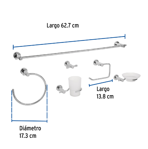Juego de accesorios para baño, 6 piezas, cromado, Element