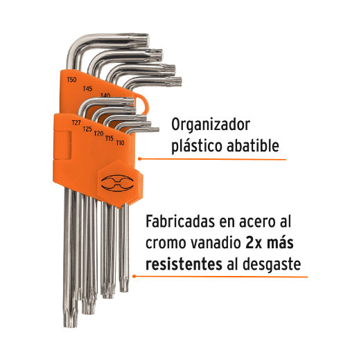 Juego de 9 llaves allen tipo torx, largas