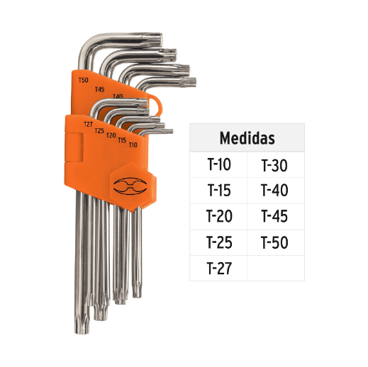 Juego de 9 llaves allen tipo torx, largas