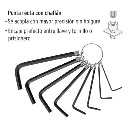 Juego de 8 llaves Allen tipo llavero, standard, Pretul