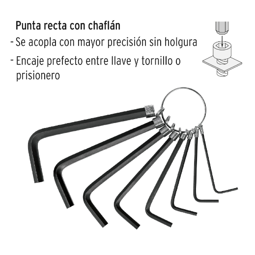 Juego de 8 llaves allen tipo llavero, milimétricas, pretul
