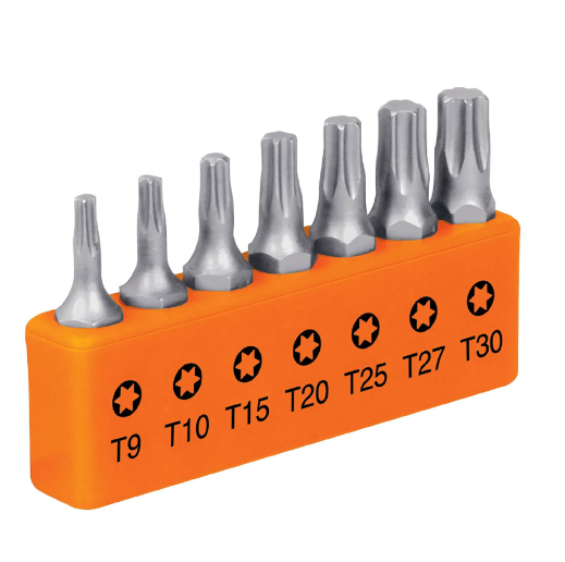Juego de 7 puntas Torx, largo 1', en organizador
