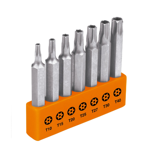 Juego de 7 puntas Torx con seguro, largo 2' en organizador