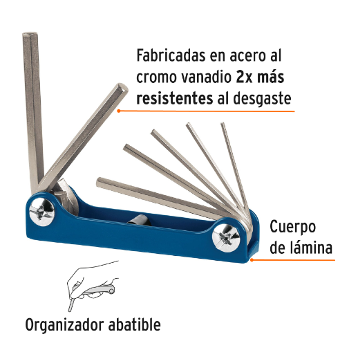 Juego de 7 llaves Allen, tipo navaja, milimétricas