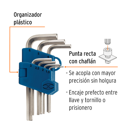 Juego de 7 llaves allen milimétricas con organizador