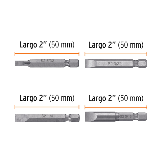 Juego de 6 puntas planas, largo 2”, Truper Expert