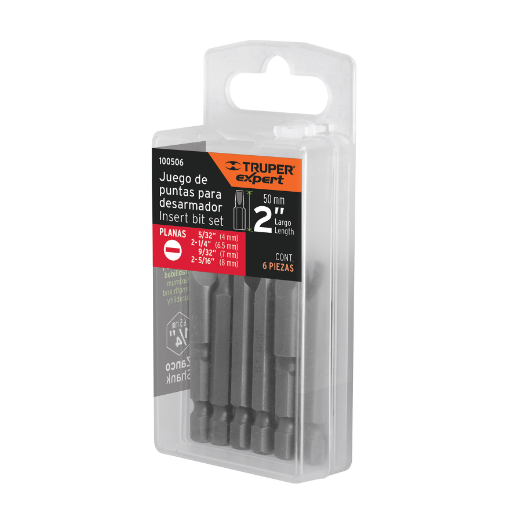 Juego de 6 puntas planas, largo 2”, Truper Expert