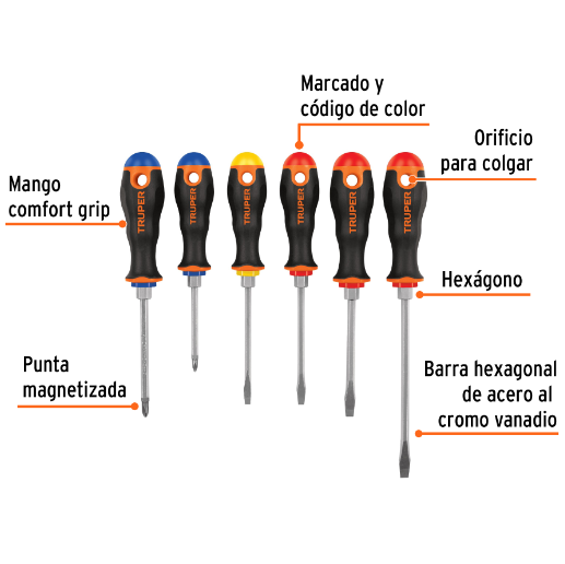 Juego de 6 desarmadores mango comfort grip
