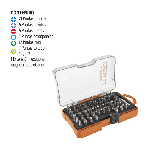 Juego de 58 puntas, 1", S2, Truper Expert