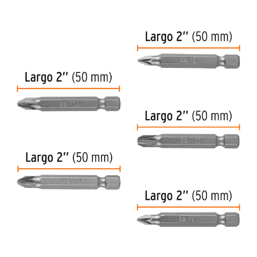 Juego de 5 puntas pozidriv, largo 2", blister