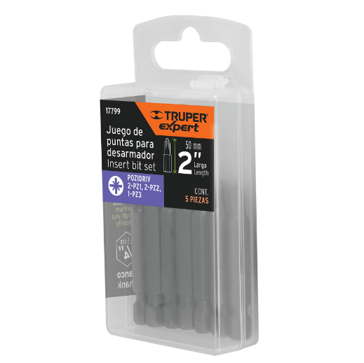 Juego de 5 puntas pozidriv, largo 2", blister