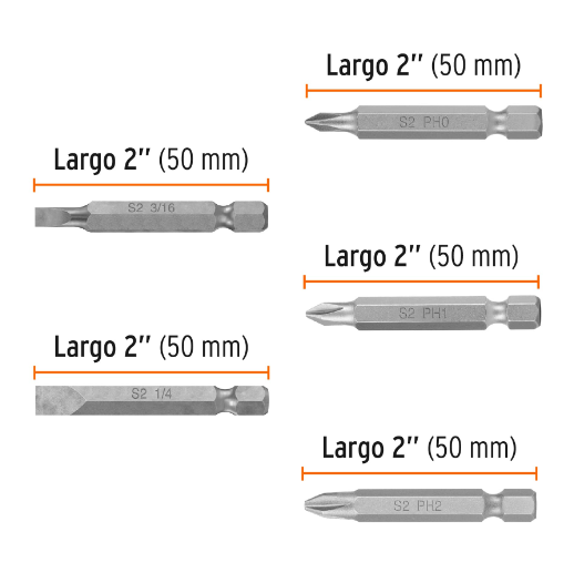Juego de 5 puntas para desarmador, 2"