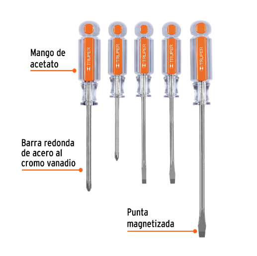 Juego de 5 desarmadores, mangos de acetato