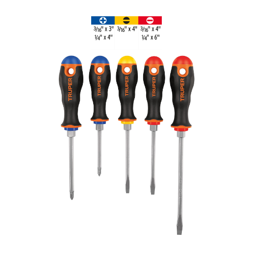 Juego de 5 desarmadores, mangos comfort grip