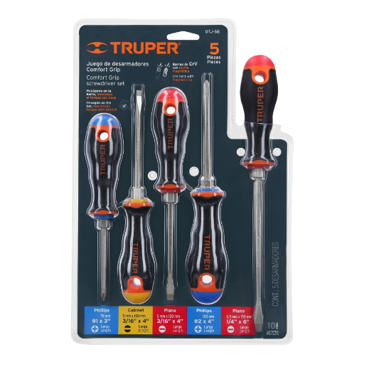 Juego de 5 desarmadores, mangos comfort grip
