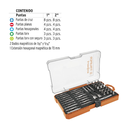 Juego de 47 puntas, 1" y 2", S2, Truper Expert
