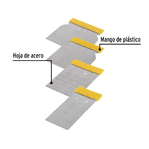 Juego de 4 cuñas, mango plástico, pretul