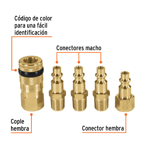 Juego de 4 conectores y 1 cople para compresor de aire