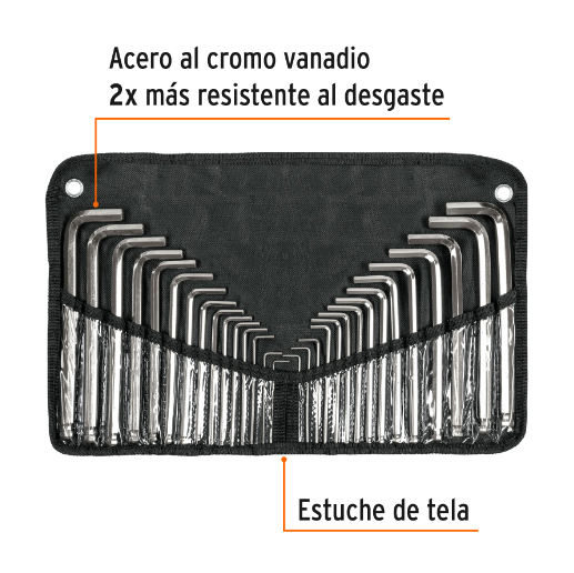 Juego de 30 llaves allen standard y milimétricas c/estuche