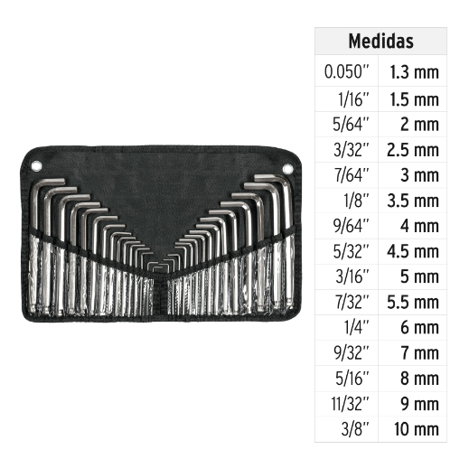 Juego de 30 llaves allen standard y milimétricas c/estuche