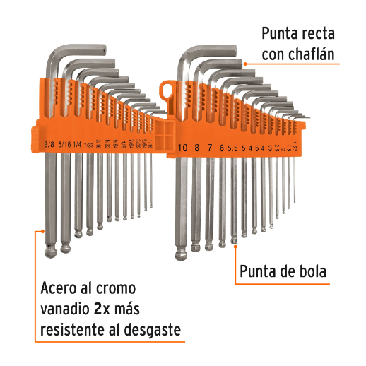 Juego de 25 llaves allen standard y milimétricas c/estuche