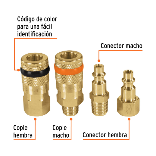 Juego de 2 conectores y 2 coples para compresor de aire