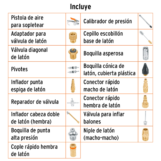 Juego de 18 piezas para compresor de aire