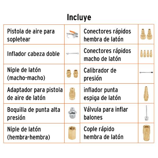 Juego de 17 piezas para compresor de aire