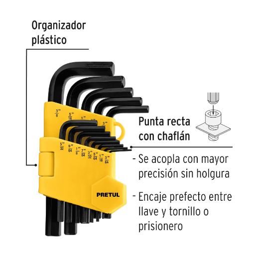 Juego de 13 llaves allen standard con organizador, pretul