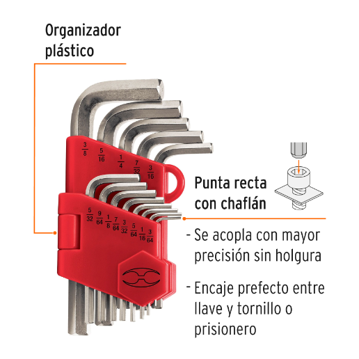 Juego de 13 llaves allen standard con organizador