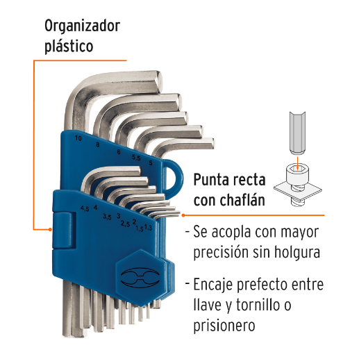 Juego de 13 llaves allen milimétricas con organizador